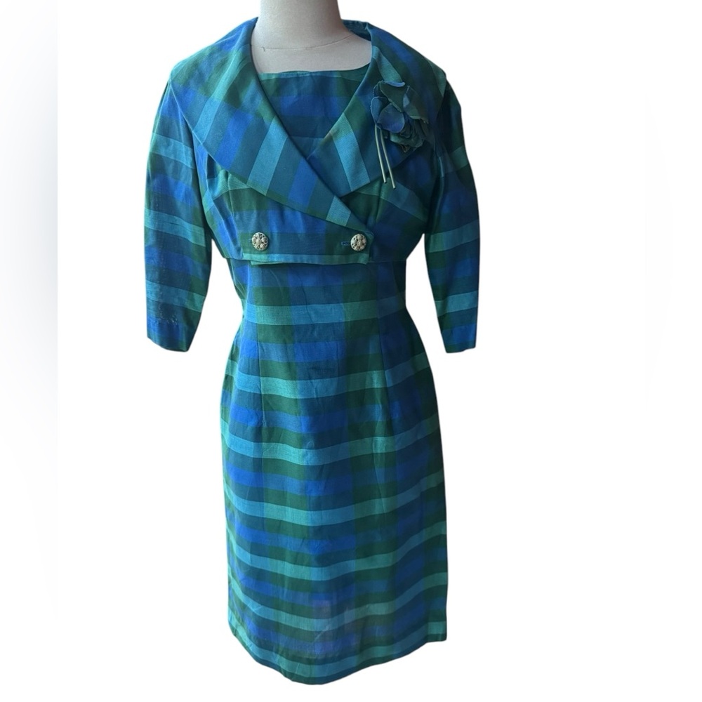 1950s Carol Craig Plaid, Sleeveless Sheath Dress w/Matching Crop Jacket